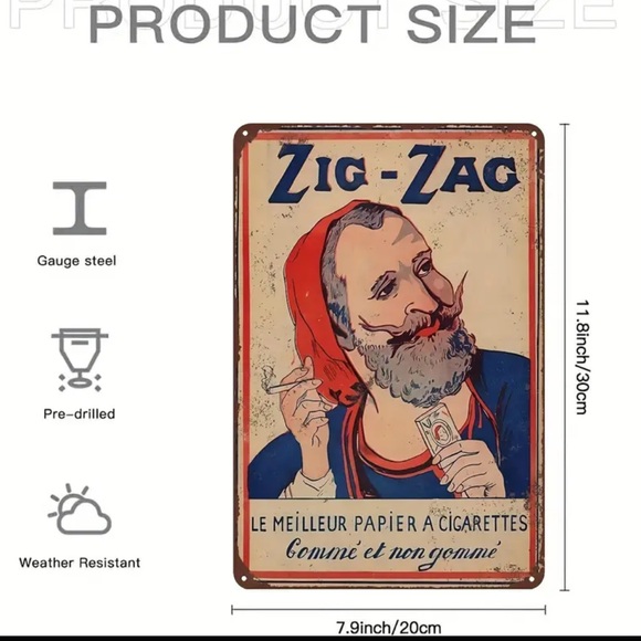 🆕 Zig-Zag Vintage Metal Tin Sign - Wall Art Decor for Home - Bar - Retro - Picture 3 of 6